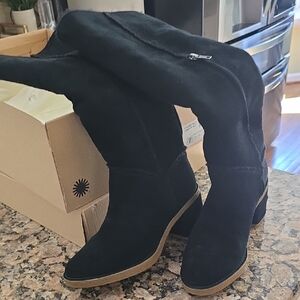 UGG Black Suede Boots with Block Heel